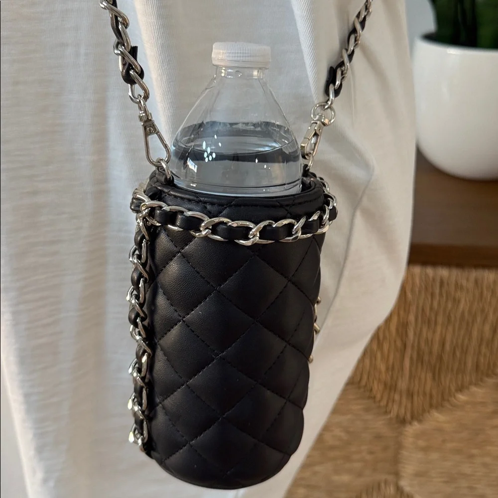 White House Black Market Quilted Black Chain Drink Holder - Picture 2 of 6